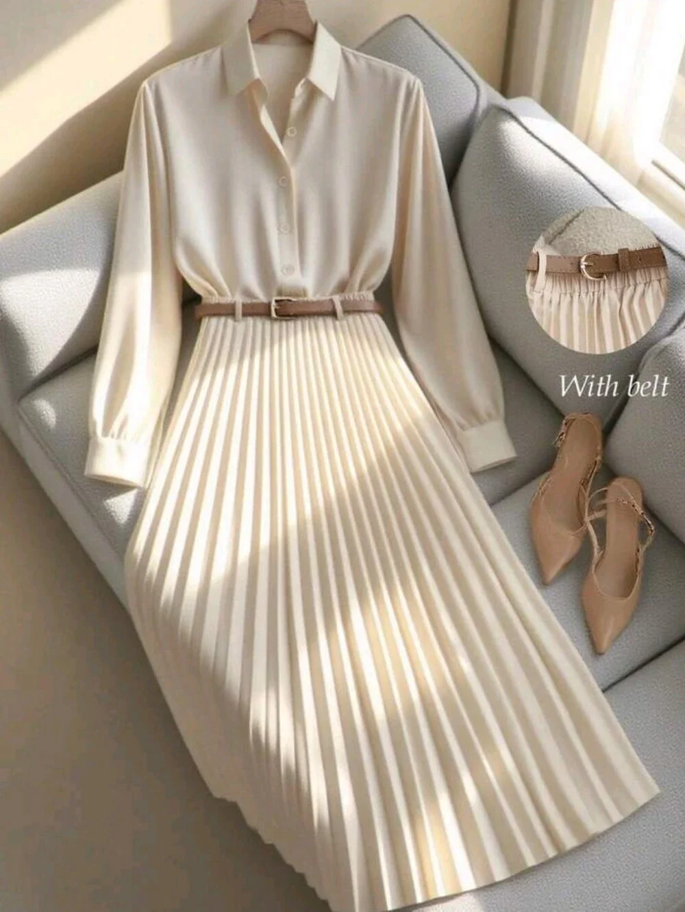 Women's 2-Piece Suits,Cream White Elegant Tea Party Autumn Khaki Solid